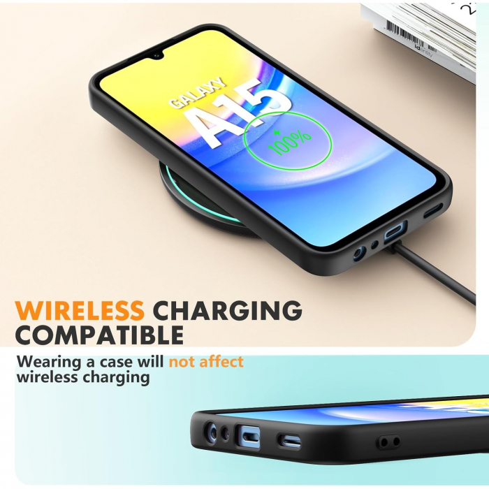 Husa de Protectie, Flippy, pentru Samsung Galaxy A15, Liquid Silicone, cu Microfibra pe Interior, Protectie Antisoc, Compatibil Incarcare Wireless, Negru [3]
