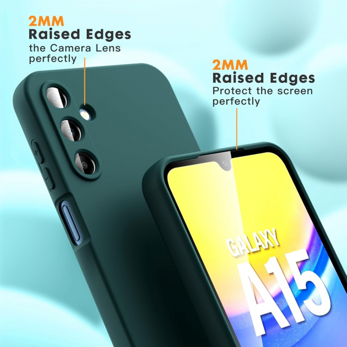 Husa de Protectie, Flippy, pentru Samsung Galaxy A15, Liquid Silicone, cu Microfibra pe Interior, Protectie Antisoc, Compatibil Incarcare Wireless, Verde [6]