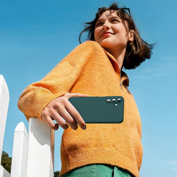 Husa de Protectie, Flippy, pentru Samsung Galaxy A15, Liquid Silicone, cu Microfibra pe Interior, Protectie Antisoc, Compatibil Incarcare Wireless, Verde [2]