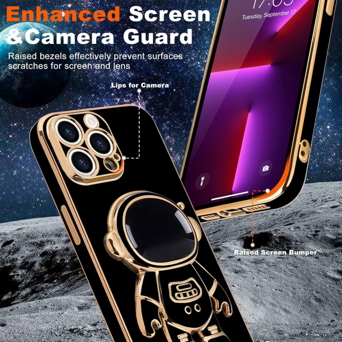 Husa de Protectie TPU 2in1, Flippy, pentru Apple iPhone 15 Pro Max, Astronaut cu Suport, Antisoc, Rezistenta la Impact, Protectie Camera, Negru [3]