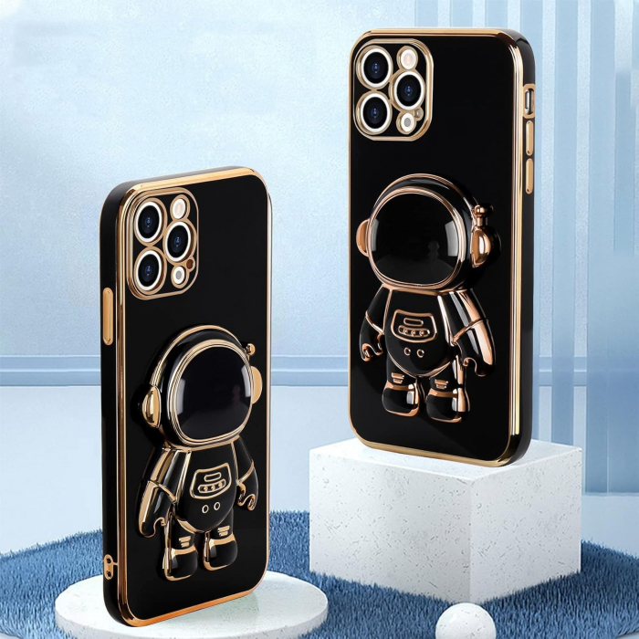 Husa de Protectie TPU 2in1, Flippy, pentru Apple iPhone 15 Pro Max, Astronaut cu Suport, Antisoc, Rezistenta la Impact, Protectie Camera, Negru [2]