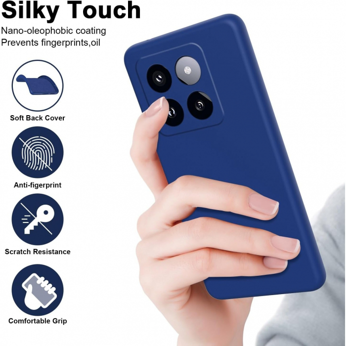 Husa de Protectie, Flippy, pentru Xiaomi 14, Liquid Silicone, cu Microfibra pe Interior, Protectie Antisoc, Compatibil Incarcare Wireless, Albastru [4]