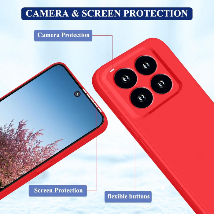 Husa de Protectie, Flippy, pentru Xiaomi 14, Liquid Silicone, cu Microfibra pe Interior, Protectie Antisoc, Compatibil Incarcare Wireless, Rosu [6]