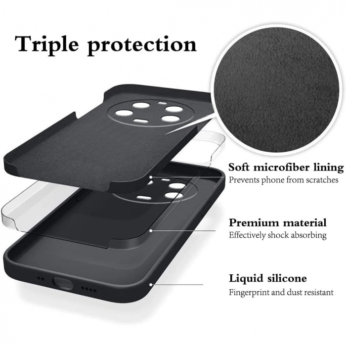 Husa de Protectie, Flippy, pentru Xiaomi 14 Ultra, Liquid Silicone, cu Microfibra pe Interior, Protectie Antisoc, Compatibil Incarcare Wireless, Negru [2]