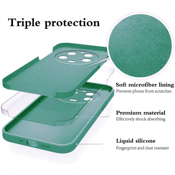 Husa de Protectie, Flippy, pentru Xiaomi 14 Ultra, Liquid Silicone, cu Microfibra pe Interior, Protectie Antisoc, Compatibil Incarcare Wireless, Verde [2]