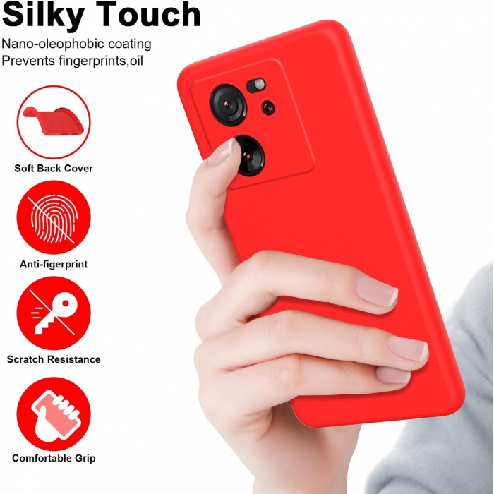Husa de Protectie, Flippy, pentru Xiaomi Redmi 13T, Liquid Silicone, cu Microfibra pe Interior, Protectie Antisoc, Compatibil Incarcare Wireless, Rosu [4]