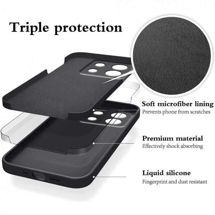 Husa de Protectie, Flippy, pentru Xiaomi Redmi Note 13 5G, Liquid Silicone, cu Microfibra pe Interior, Protectie Antisoc, Compatibil Incarcare Wireless, Negru [2]
