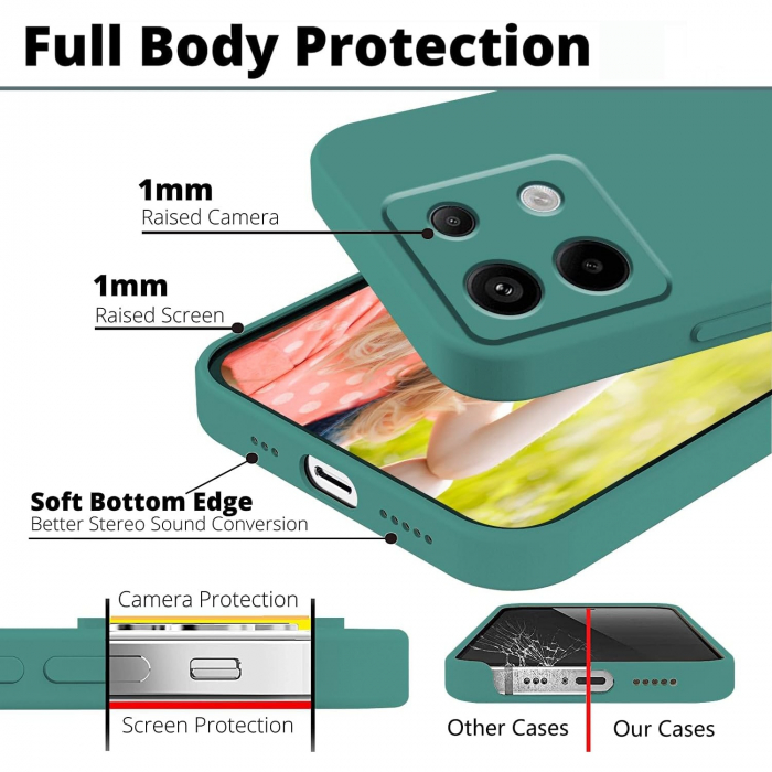 Husa de Protectie, Flippy, pentru Xiaomi Redmi Note 13 5G, Liquid Silicone, cu Microfibra pe Interior, Protectie Antisoc, Compatibil Incarcare Wireless, Verde [4]