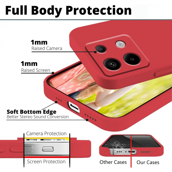 Husa de Protectie, Flippy, pentru Xiaomi Redmi Note 13 Pro 5G, Liquid Silicone, cu Microfibra pe Interior, Protectie Antisoc, Compatibil Incarcare Wireless, Rosu [4]