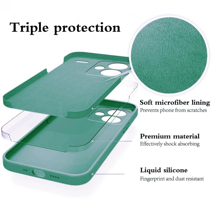 Husa de Protectie, Flippy, pentru Xiaomi Redmi Note 13 Pro Plus 5G, Liquid Silicone, cu Microfibra pe Interior, Protectie Antisoc, Compatibil Incarcare Wireless, Verde [2]