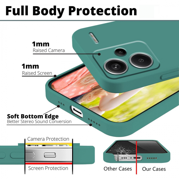 Husa de Protectie, Flippy, pentru Xiaomi Redmi Note 13 Pro Plus 5G, Liquid Silicone, cu Microfibra pe Interior, Protectie Antisoc, Compatibil Incarcare Wireless, Verde [9]