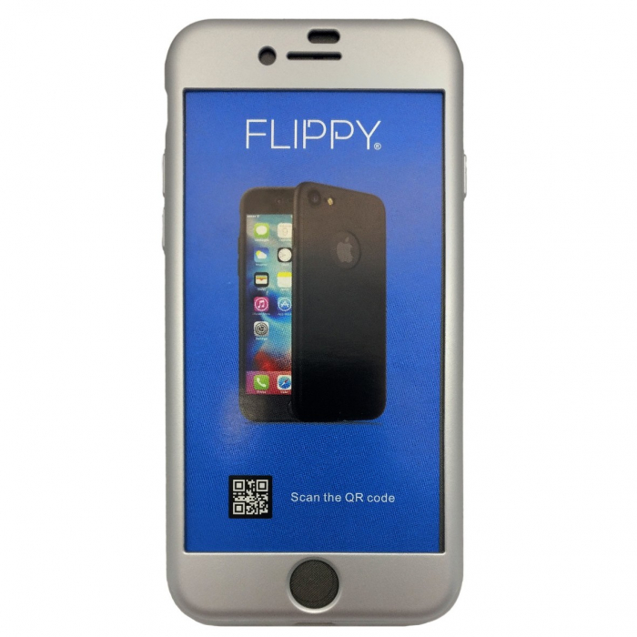 Husa de protectie Flippy Premium Full Cover 360 pentru Apple iPhone 7 Argintiu cu Folie sticla inclusa [2]