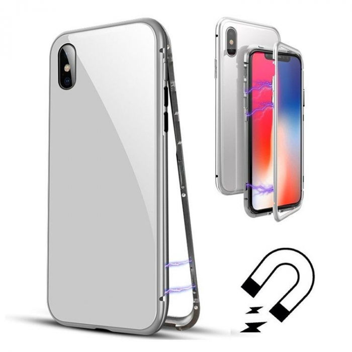 Husa de protectie Magnetic 360, Folie sticla inclusa, pentru Apple iPhone X, Argintiu [1]