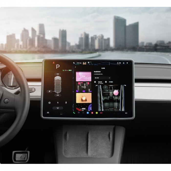 Husa de Protectie Margini Ecran Frontal Tesla, Flipp, Compatibil cu Tesla Model 3/Y, din TPE, Gri [4]