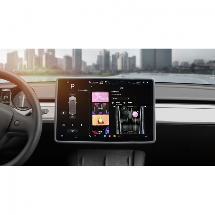 Husa de Protectie Margini Ecran Frontal Tesla, Flipp, Compatibil cu Tesla Model 3/Y, din TPE, Gri [5]