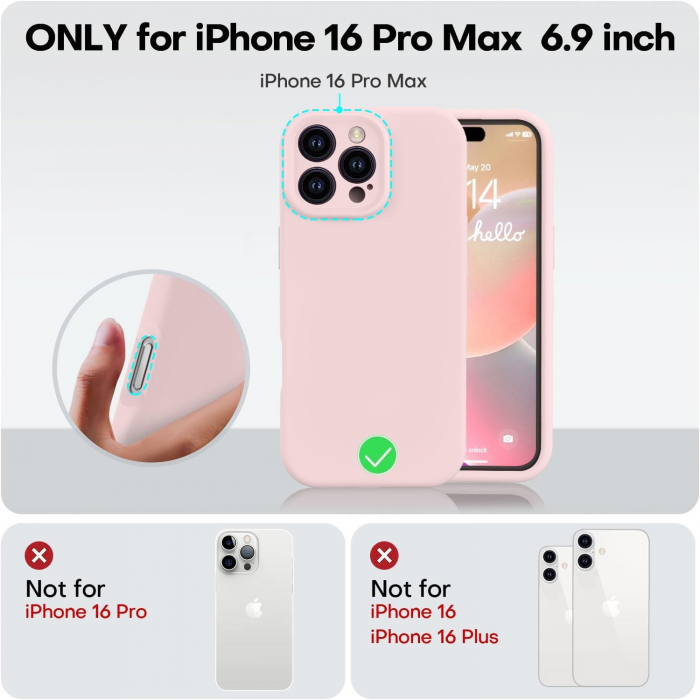 Husa de Protectie Matte TPU, Flippy, pentru Apple iPhone 16 Pro Max, Protectie Camera, Antisoc, Antizgariere, Antialunecare, Acoperire Completa, Roz [6]