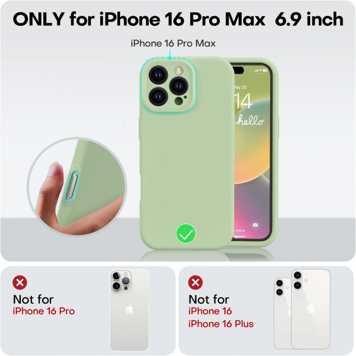 Husa de Protectie Matte TPU, Flippy, pentru Apple iPhone 16 Pro Max, Protectie Camera, Antisoc, Antizgariere, Antialunecare, Acoperire Completa, Verde [5]