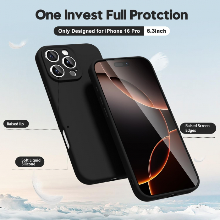Husa de Protectie Matte TPU, Flippy, pentru Apple iPhone 16 Pro, Protectie Camera, Antisoc, Antizgariere, Antialunecare, Acoperire Completa, Negru [4]