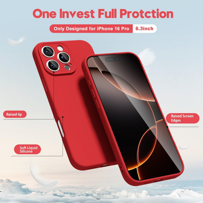 Husa de Protectie Matte TPU, Flippy, pentru Apple iPhone 16 Pro, Protectie Camera, Antisoc, Antizgariere, Antialunecare, Acoperire Completa, Rosu [3]