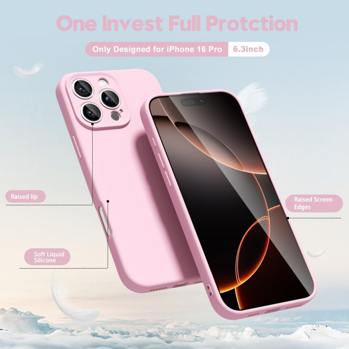 Husa de Protectie Matte TPU, Flippy, pentru Apple iPhone 16 Pro, Protectie Camera, Antisoc, Antizgariere, Antialunecare, Acoperire Completa, Roz [4]