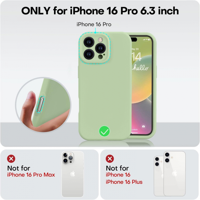 Husa de Protectie Matte TPU, Flippy, pentru Apple iPhone 16 Pro, Protectie Camera, Antisoc, Antizgariere, Antialunecare, Acoperire Completa, Verde [3]