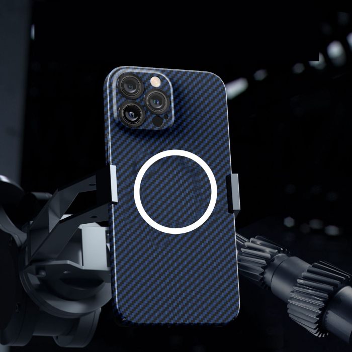 Husa de protectie pentru iPhone 14 Pro Max, Flippy, Magnetica, MagSafe, Carbon Fiber Protectie Antisoc, Albastru [4]