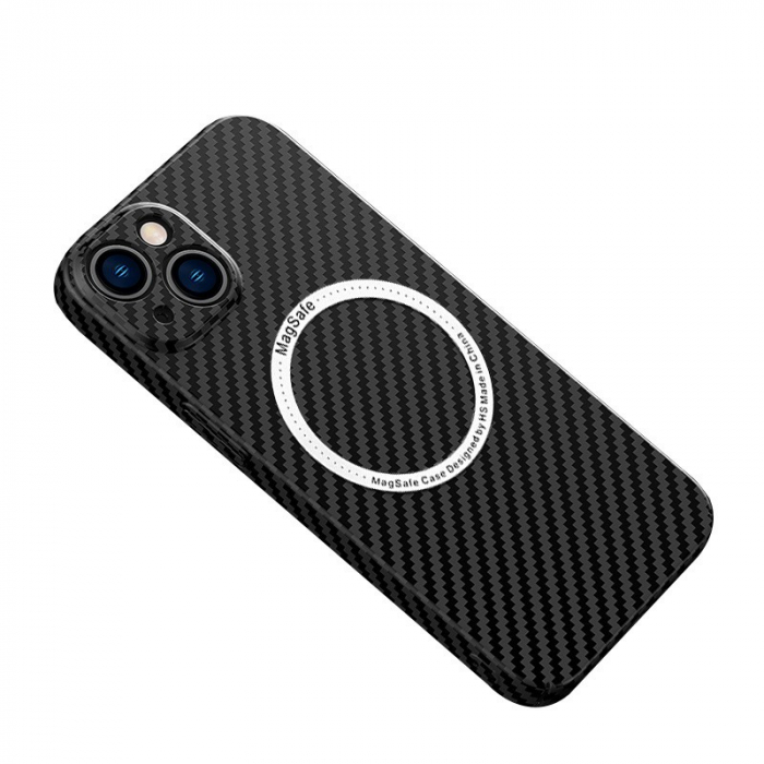 Husa de protectie pentru iPhone 14 Pro Max, Flippy, Magnetica, MagSafe, Carbon Fiber Protectie Antisoc, Negru [2]