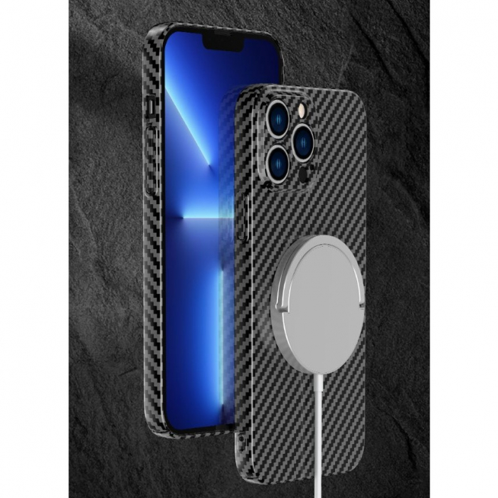 Husa de protectie pentru iPhone 14 Pro Max, Flippy, Magnetica, MagSafe, Carbon Fiber Protectie Antisoc, Negru [4]