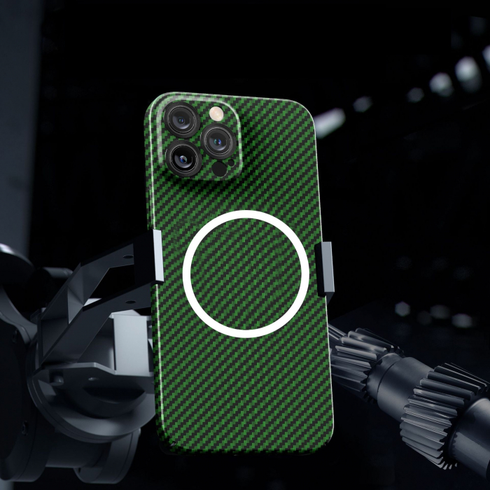 Husa de protectie pentru iPhone 14 Pro Max, Flippy, Magnetica, MagSafe, Carbon Fiber Protectie Antisoc, Verde [2]