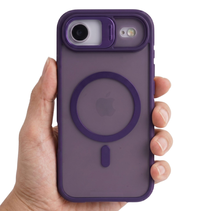 Husa de Protectie Telefon, Flippy, Compatibila cu iPhone 17 Air, MagSafe, Acrylic, Suport Metalic Protectie Camera, Anti-Soc, Mov Inchis [3]