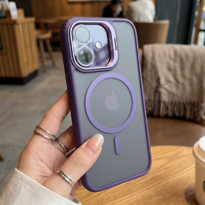 Husa de Protectie Telefon, Flippy, Compatibila cu iPhone 17, MagSafe, Acrylic, Suport Metalic Protectie Camera, Anti-Soc, Mov Inchis [2]