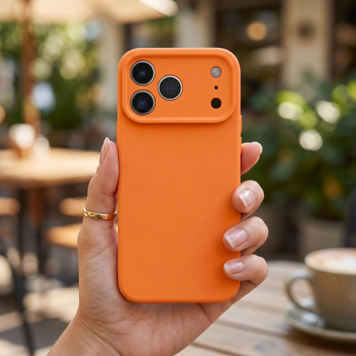 Husa de Protectie Telefon, Flippy, Compatibila cu iPhone 17 Pro Max, Silicon Premium Antisoc, Protectie Completa 360, Design Modern, Anti-Zgirieturi, Interior Microfibra, Portocaliu [2]