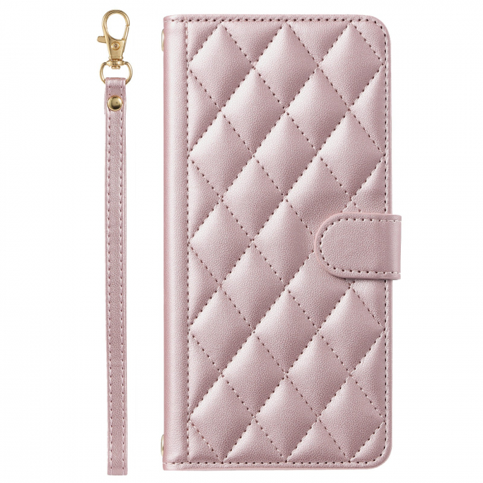 Husa de Protectie Tip Carte, Flippy, pentru Apple iPhone 15, Model cu Suport si Capsa, Antisoc, Rezistenta la Impact, Protectie Camera, Roz [1]