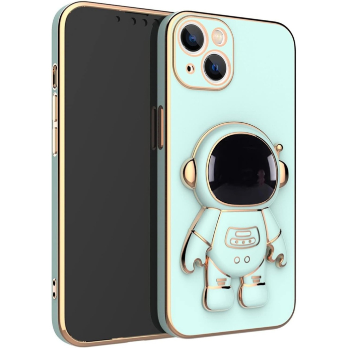 Husa de Protectie TPU 2in1, Flippy, pentru Apple iPhone 14, Astronaut cu Suport, Antisoc, Rezistenta la Impact, Protectie Camera, Verde [2]