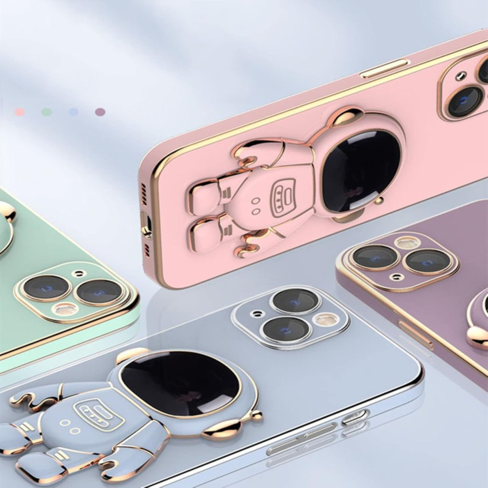 Husa de Protectie TPU 2in1, Flippy, pentru Apple iPhone 14 Plus, Astronaut cu Suport, Antisoc, Rezistenta la Impact, Protectie Camera, Roz [2]