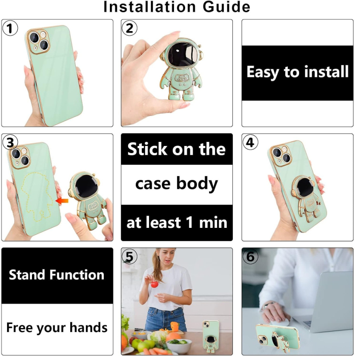 Husa de Protectie TPU 2in1, Flippy, pentru Apple iPhone 14 Plus, Astronaut cu Suport, Antisoc, Rezistenta la Impact, Protectie Camera, Verde [8]