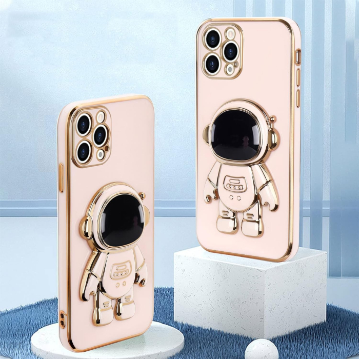 Husa de Protectie TPU 2in1, Flippy, pentru Apple iPhone 14 Pro Max, Astronaut cu Suport, Antisoc, Rezistenta la Impact, Protectie Camera, Roz [5]