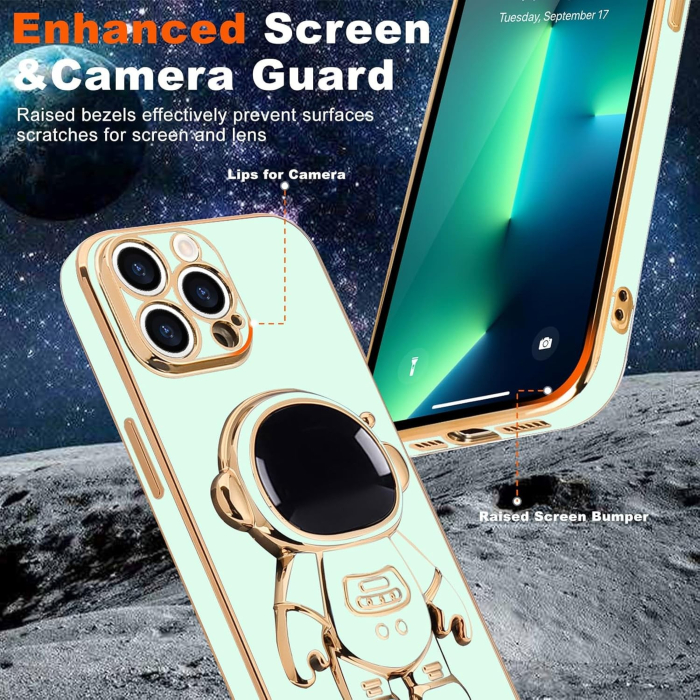 Husa de Protectie TPU 2in1, Flippy, pentru Apple iPhone 14 Pro Max, Astronaut cu Suport, Antisoc, Rezistenta la Impact, Protectie Camera, Verde [4]