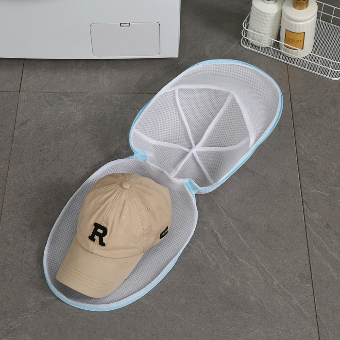 Husa de Spalare Sapca, Flippy, pentru Masina de Spalat, din Poliester, Circumferinta 53 cm, cu Fermoar, cu Suport Sapca, Alb/Albastru [7]