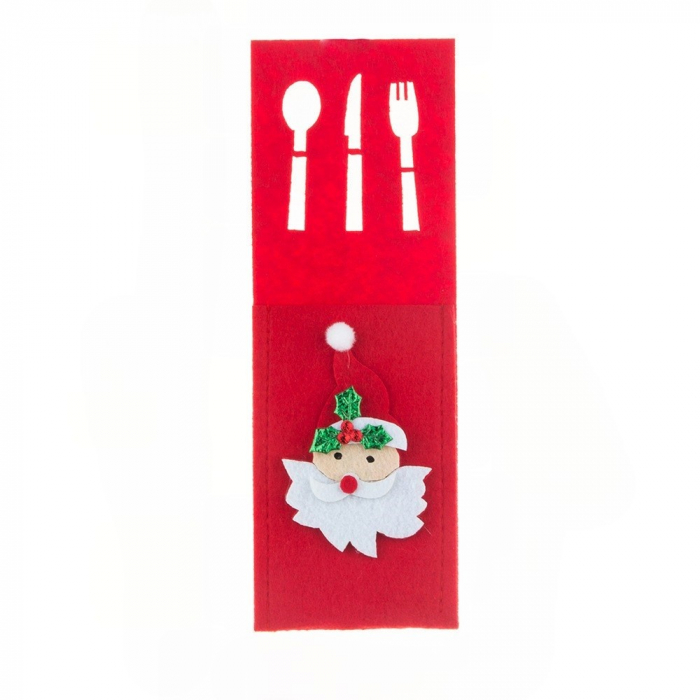 Husa decorativa pentru set tacamuri Flippy, model Mos Craciun, material poliester, 25 x 8.5 cm, rosu [1]