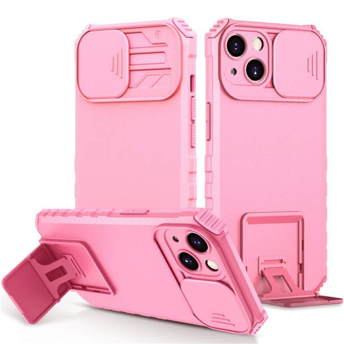Husa Defender cu Stand pentru iPhone 11, Roz, Suport reglabil, Antisoc, Protectie glisanta pentru camera, Flippy [2]