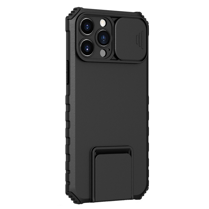 Husa Defender cu Stand pentru iPhone 12 Pro, Negru, Suport reglabil, Antisoc, Protectie glisanta pentru camera, Flippy [1]