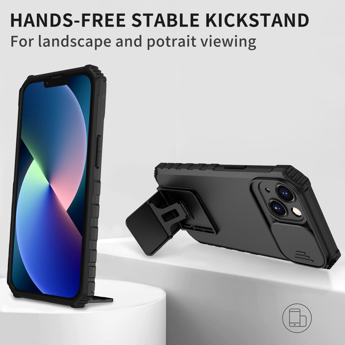 Husa Defender cu Stand pentru iPhone 12 Pro, Negru, Suport reglabil, Antisoc, Protectie glisanta pentru camera, Flippy [3]