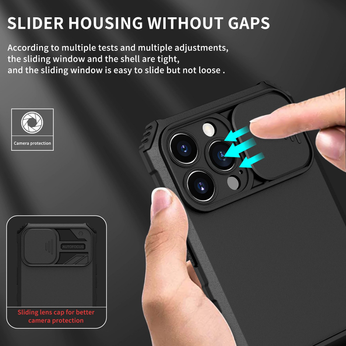 Husa Defender cu Stand pentru iPhone 12 Pro, Negru, Suport reglabil, Antisoc, Protectie glisanta pentru camera, Flippy [5]