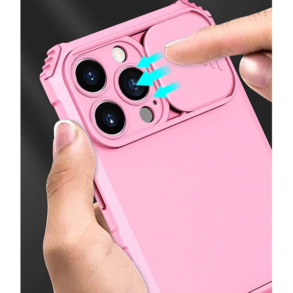 Husa Defender cu Stand pentru iPhone 12, Roz, Suport reglabil, Antisoc, Protectie glisanta pentru camera, Flippy [3]