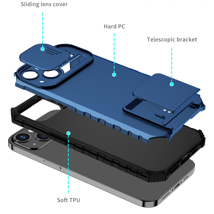Husa Defender cu Stand pentru Samsung Galaxy S22 Ultra, Albastru, Suport reglabil, Antisoc, Protectie glisanta pentru camera, Flippy [4]