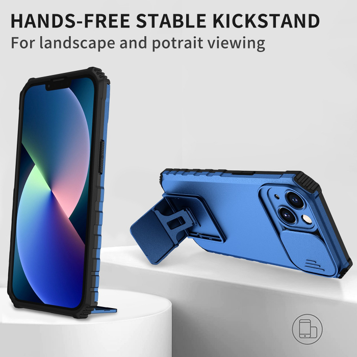 Husa Defender cu Stand pentru Samsung Galaxy S22 Ultra, Albastru, Suport reglabil, Antisoc, Protectie glisanta pentru camera, Flippy [7]