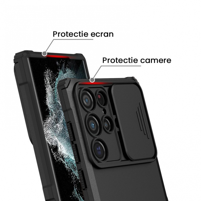 Husa Defender cu Stand pentru Samsung Galaxy S24 FE, Flippy, Suport reglabil, Antisoc, Protectie glisanta pentru camera, Negru [3]