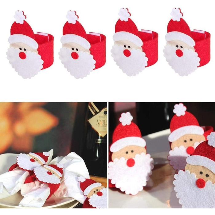 Husa deocarativa festiva pentru servetele si tacamuri, tema Mos Craciun, material textil si poliester, 5.5 x 10 cm, rosu [5]