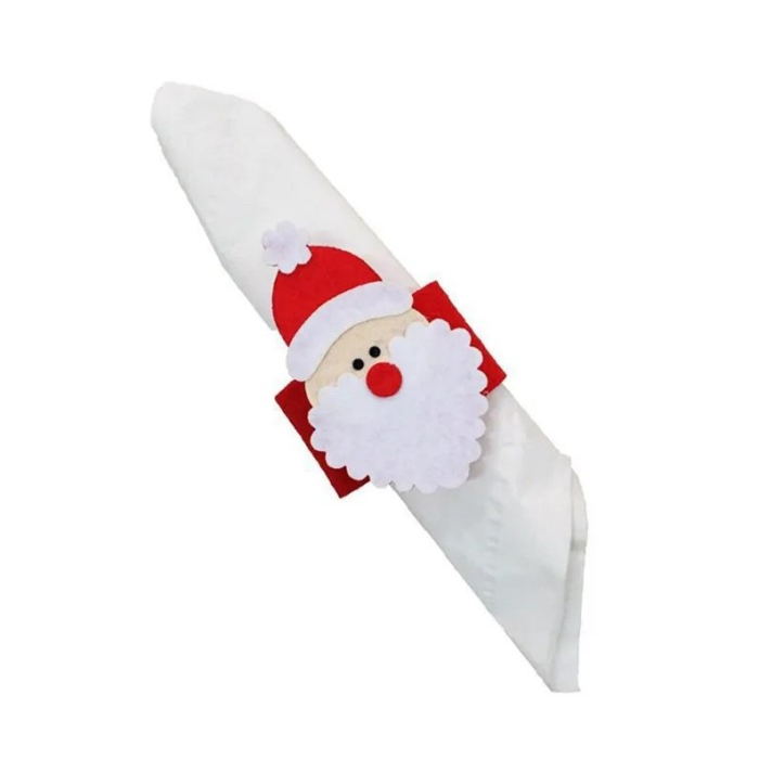Husa deocarativa festiva pentru servetele si tacamuri, tema Mos Craciun, material textil si poliester, 5.5 x 10 cm, rosu [7]
